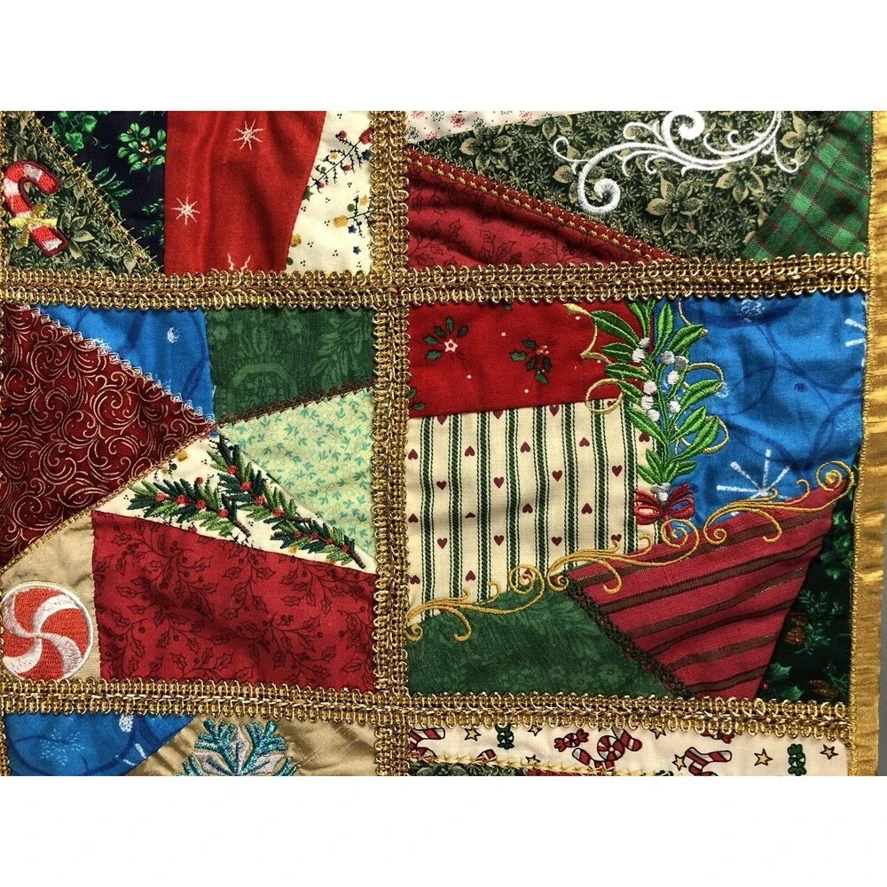 Christmas Table Runner Snowman Handmade Embroidered Double Sided Multi Color